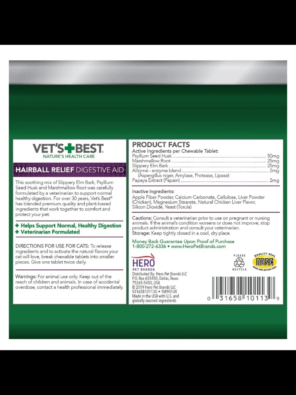 Vet's + Best Chewable Tablets Hairball Relief Digestive Aid For Cats 😺 - Picture 3 of 4